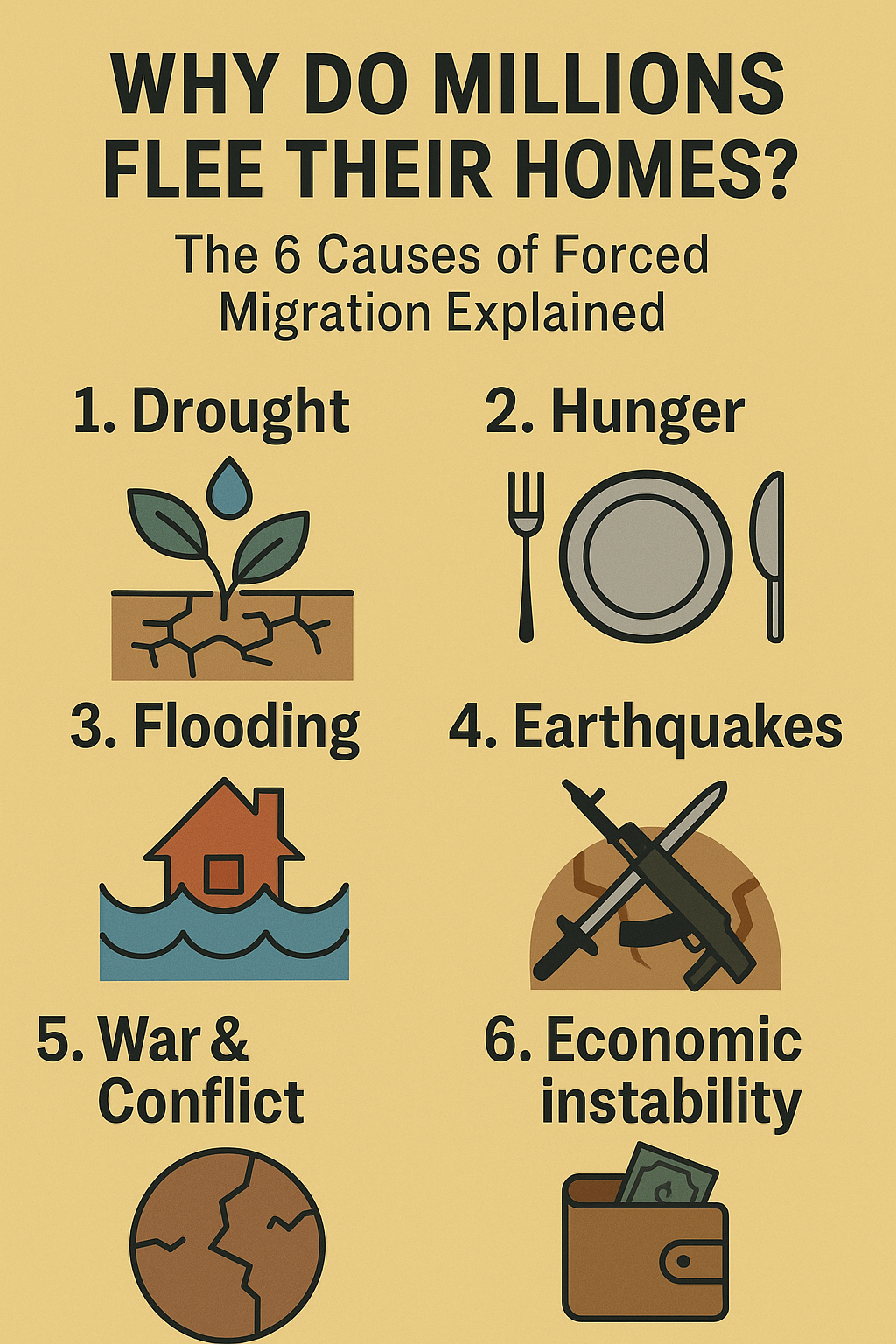 Why Do Millions Flee Their Homes? The 6 Causes of Forced Migration Explained.